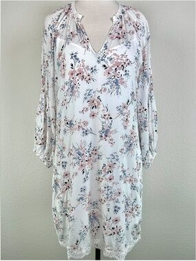 Michael Stars Floral Boho Tunic Dress Lace Hem Peasant Top Cottagecore Small